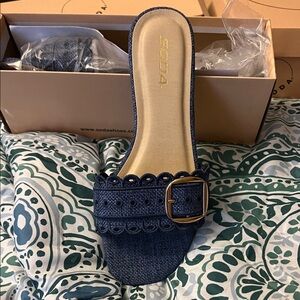 Soda Women's Navy Buckle Slide Sandals